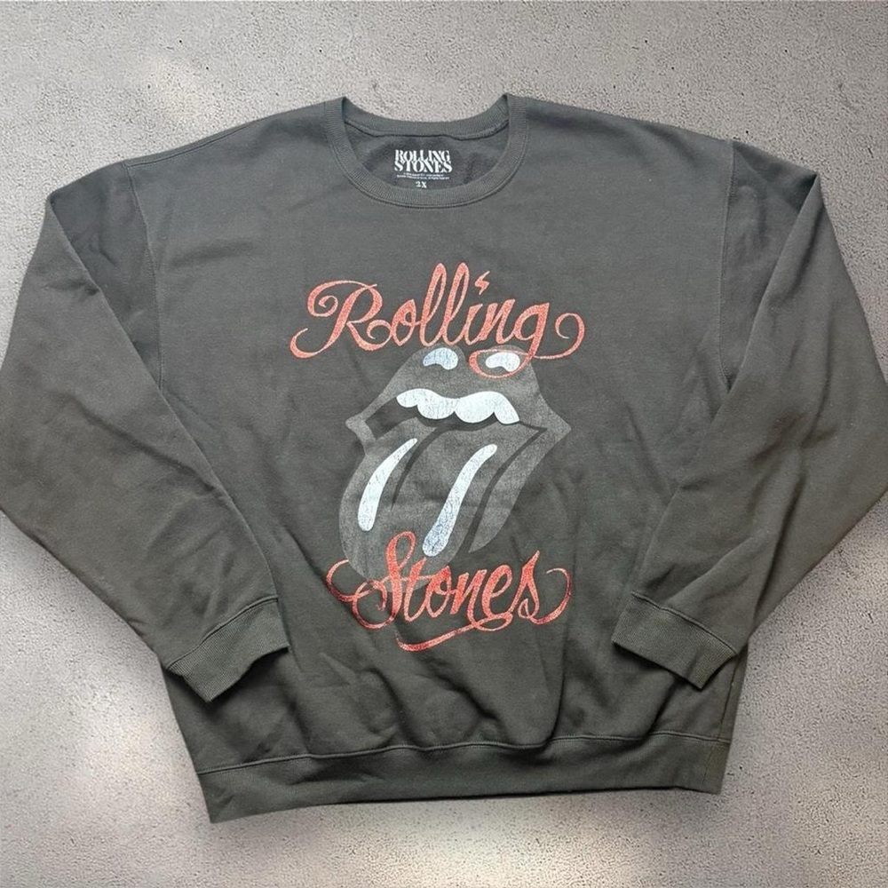 Rolling Stones Glitter Logo Sweatshirt Black‎ 2XL Band Crewneck